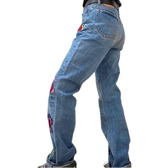 VINTAGE LEVIS 501 PATCHWORK JEANS LESLIE HAMEL JEANS SIZE 29 - Picture 5 of 6